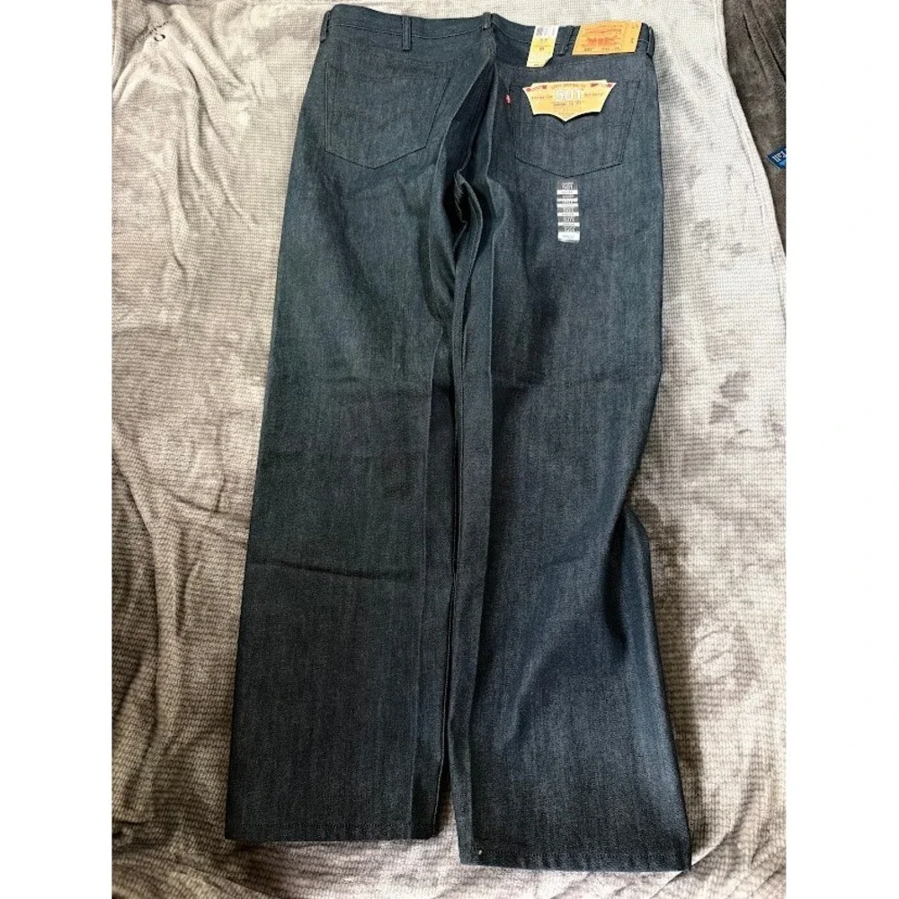 Levis 501 Original Fit Shrink To Fit Jeans Mens 44x34 Indigo Blue Rigid Denim